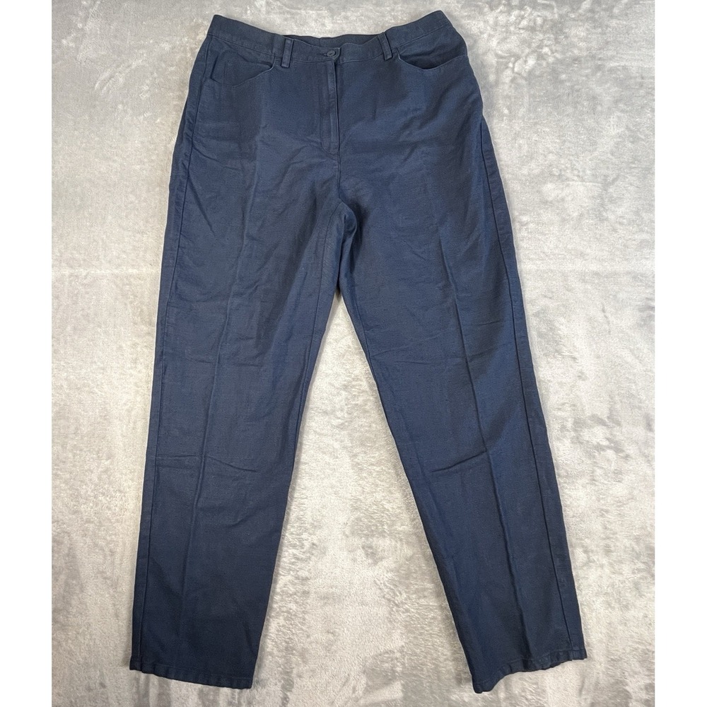 Liz Claiborne Womens Linen Blend Pants Size 16 Blue Career Preppy Academia